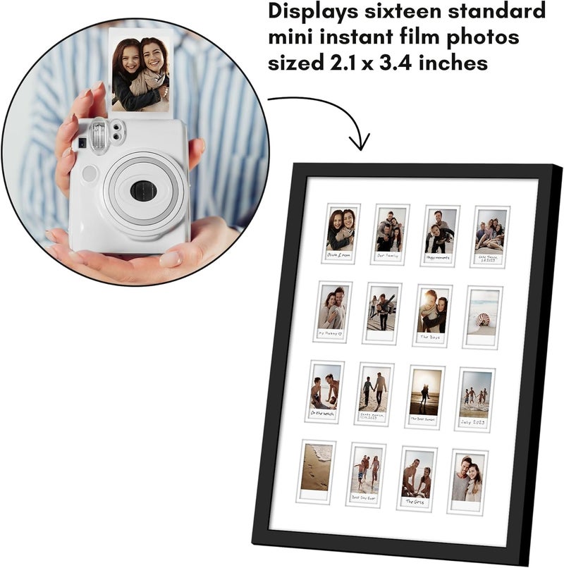 Americanflat إطار صورة 15x20 مع 16 فتحة لصور 2x3 الفورية - إطارات صور صغيرة سوداء للعرض على الحائط مع زجاج أكريليك مصقول - Image 4